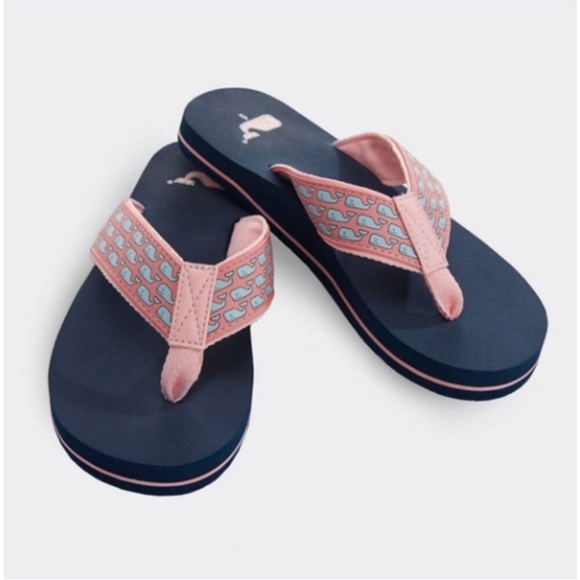 VINEYARD VINES Classic Whale Flip Flops Pink Navy Blue Sz 7 - Picture 1 of 4
